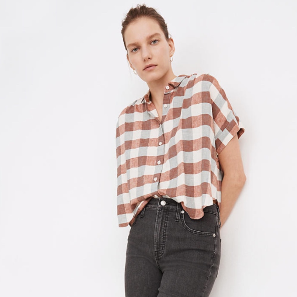 Madewell Linen Blend Hilltop Shirt in Gingham